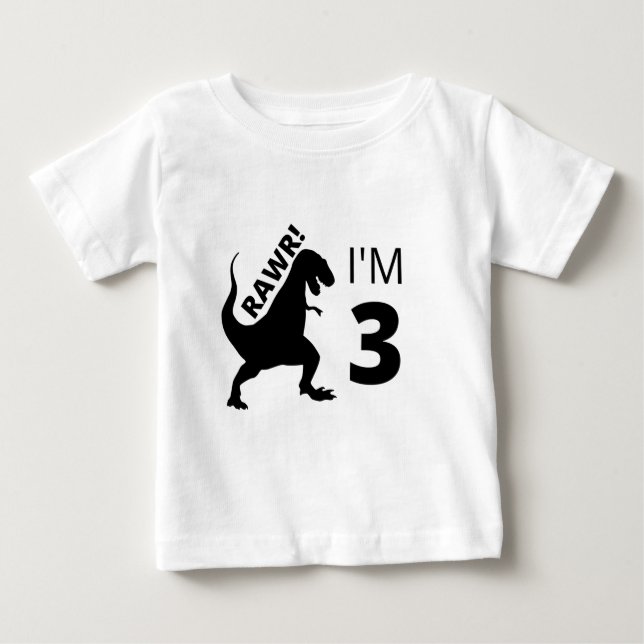 Camiseta Para Bebê Rawr! Eu sou um dinossauro de três t-shirt (Frente)