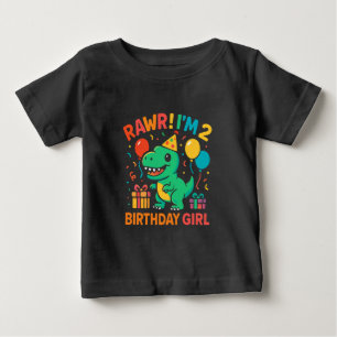 Camiseta Para Bebê Rawr I'm 2 Dinossaur Birthday Girl