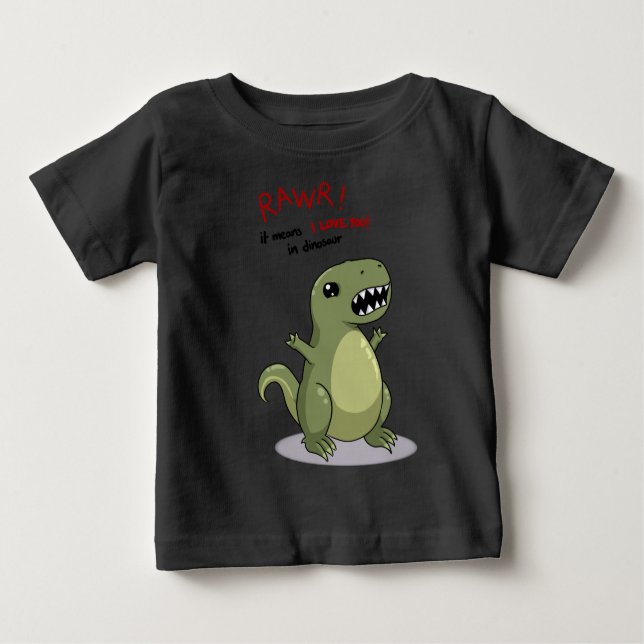 Camiseta Para Bebê Rawr quer dizer que te amo no Dinossauro (Frente)