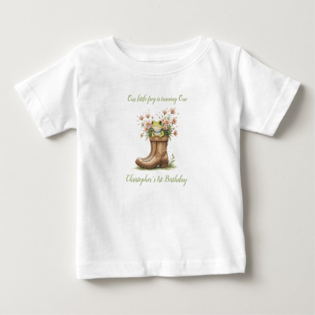 Camiseta Para Bebê Rãzinha personalizada Froggie 1º aniversário (Frente)