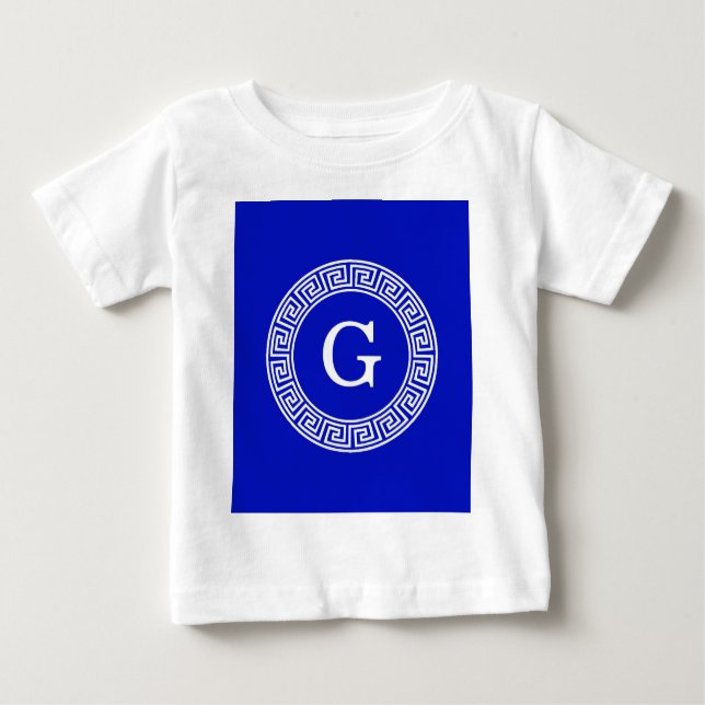 Camiseta Para Bebê Real Azul Wt Chave Grega Rnd Frame Monograma Inici (Frente)