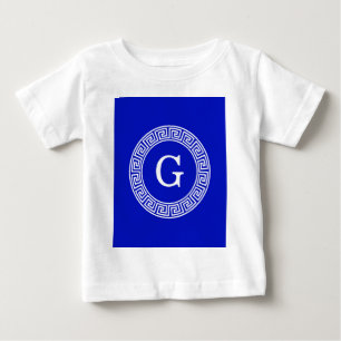 Camiseta Para Bebê Real Azul Wt Chave Grega Rnd Frame Monograma Inici