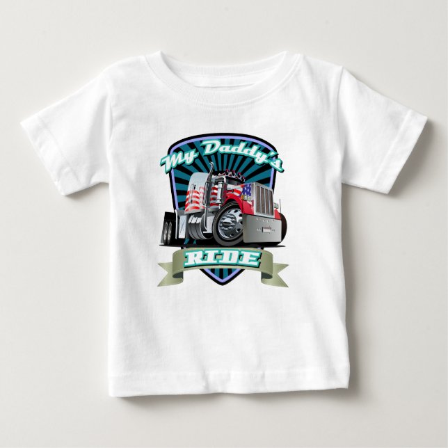 Camiseta Para Bebê Reboque de tractor vermelho branco & do azul semi (Frente)
