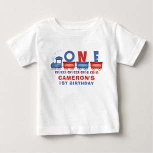 Camiseta Para Bebê Red Blue Chugga Chugga Trem 1º Aniversário 