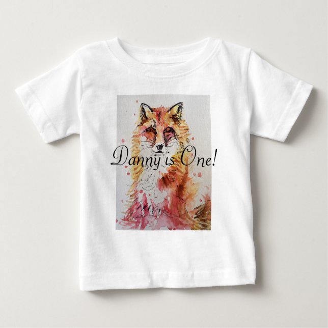 Camiseta Para Bebê Red Fox Watercolor Primeiro Aniversário Bebês (Frente)