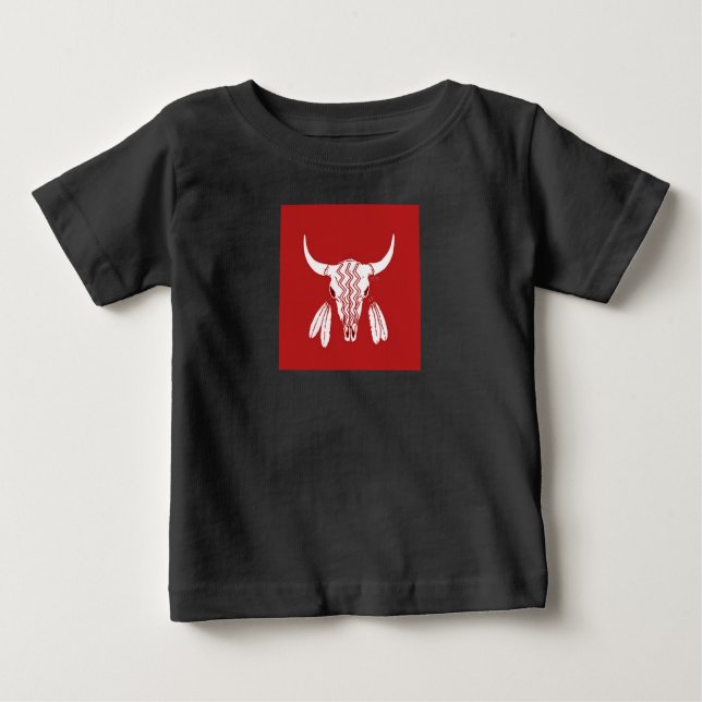 Camiseta Para Bebê Red Ghost Dance Buffalo, camiseta preta do bebê (Frente)