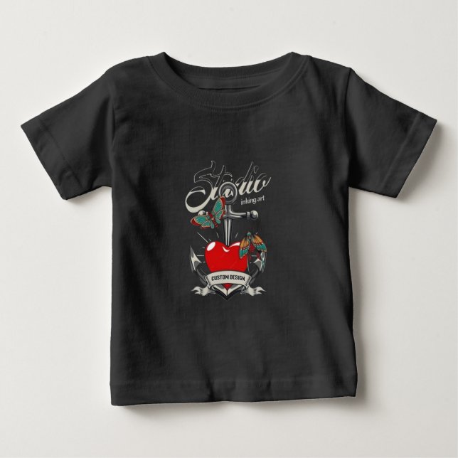 Camiseta Para Bebê Red Heart & Butterflies Studio Inking Art (Frente)