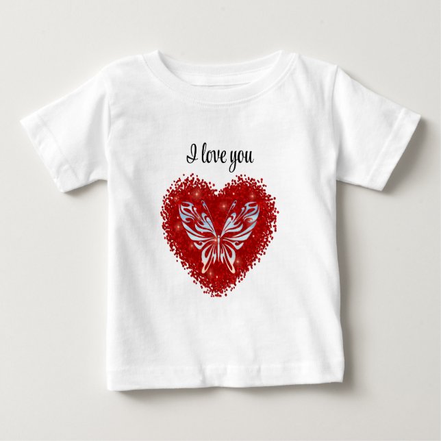 Camiseta Para Bebê Red heart glitter butterfly (Frente)