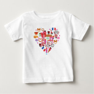Camiseta Para Bebê Red Heart Paris Eiffel Macaron Baby shirt personal