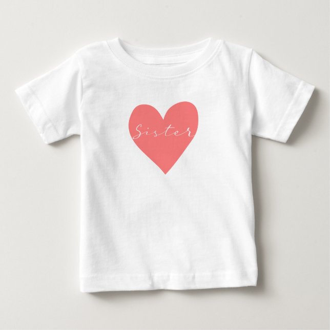 Camiseta Para Bebê Red heart with text Sister (Frente)