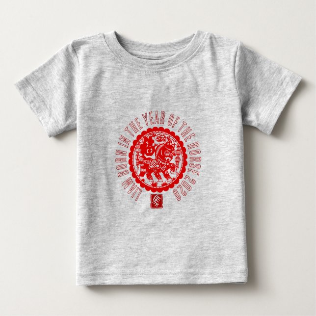 Camiseta Para Bebê Red Horse paper cut-out Personalized Baby T (Frente)