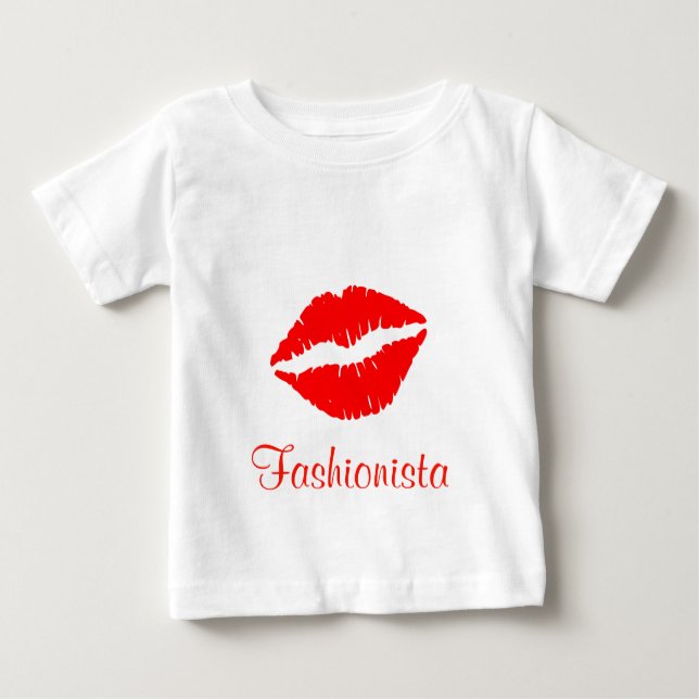 Camiseta Para Bebê Red Lipstick Impressão Fashionista (Frente)