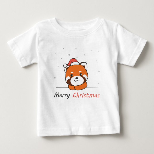 Camiseta Para Bebê Red Panda Christmas Snow Winter Animais Pandas (Frente)