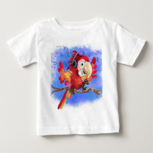 Camiseta Para Bebê Red Parrot Baby T-Shirt Diversão Dançer Música (Frente)