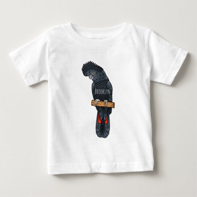 Camiseta Para Bebê Red-tailed black cockatoo bird cartoon  (Frente)
