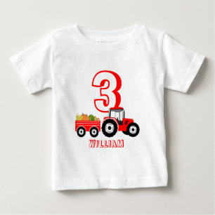 Camiseta Para Bebê Red Trator Truck Fazenda Produz Birthday Boy