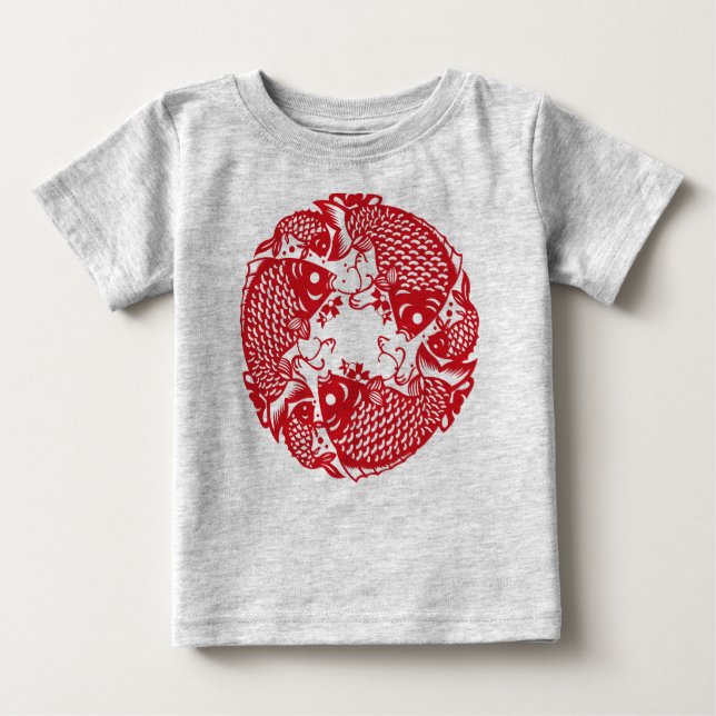 Camiseta Para Bebê Red Whirling Koi Carp Fish Group Baby Bodydress (Frente)