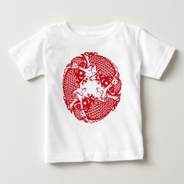 Camiseta Para Bebê Red Whirling Koi Carp Fish Group Baby Tutu B (Frente)