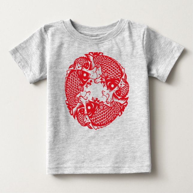 Camiseta Para Bebê Red Whirling Koi Carp Fish Group Toddler Tee (Frente)