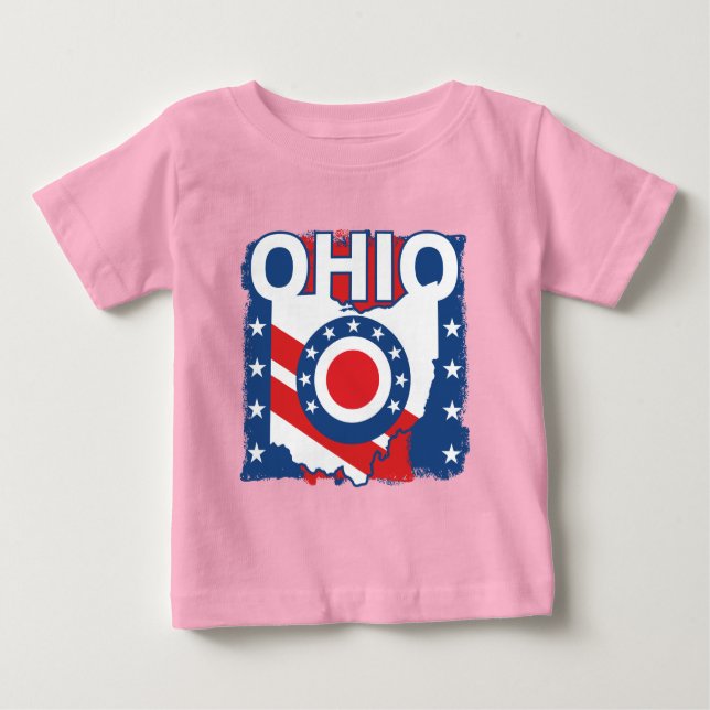 Camiseta Para Bebê Red White e Blue Patriotic Grunge Ohio (Frente)