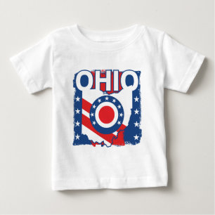 Camiseta Para Bebê Red White e Blue Patriotic Grunge Ohio