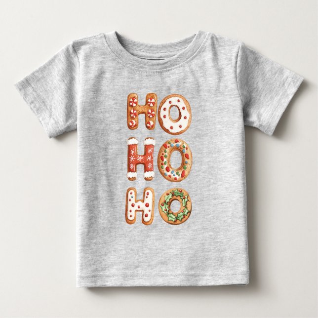 Camiseta Para Bebê Red White Ho Ho Ho Ho Gingercake Natal (Frente)