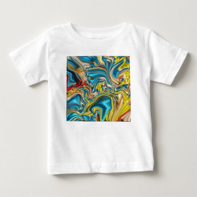 Camiseta Para Bebê redemoinhos de mármore abstrato amarelo azul turqu (Frente)