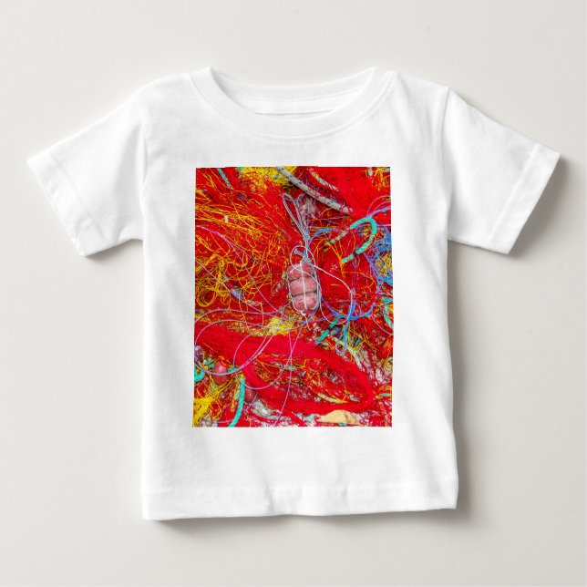 Camiseta Para Bebê Redes de pesca coloridas (Frente)