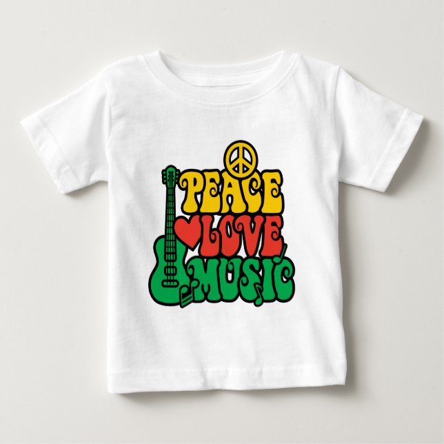 Camiseta Para Bebê Reggae Peace Love Music (Frente)