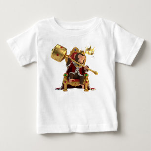 Camiseta Para Bebê Rei Macaco Engraçado Dormindo no Trono Real Dourad