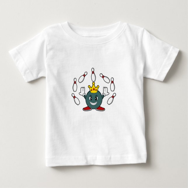 Camiseta Para Bebê Rei na Boliche com cavilha de Boliche (Frente)