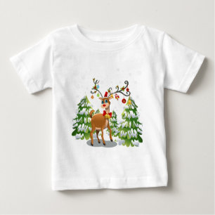 Camiseta Para Bebê Reindeer Bonito na Neve
