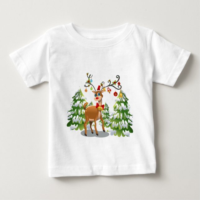 Camiseta Para Bebê Reindeer Bonito na Neve (Frente)