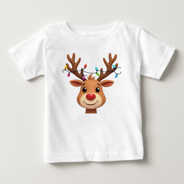 Camiseta Para Bebê Reindeer com Luzes de Natal (Frente)