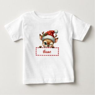 Camiseta Para Bebê Reindeer de Natal Personalizável e Canas de Doces