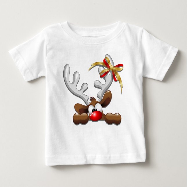 Camiseta Para Bebê Reindeer Enzergou Caráter de Natal Engraçado (Frente)