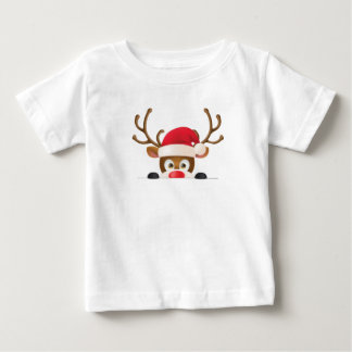 Camiseta Para Bebê Reindeer in santa hat peeking out.