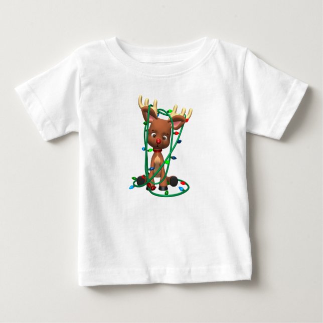 Camiseta Para Bebê Reindeer Tangido nas Luzes de Natal (Frente)