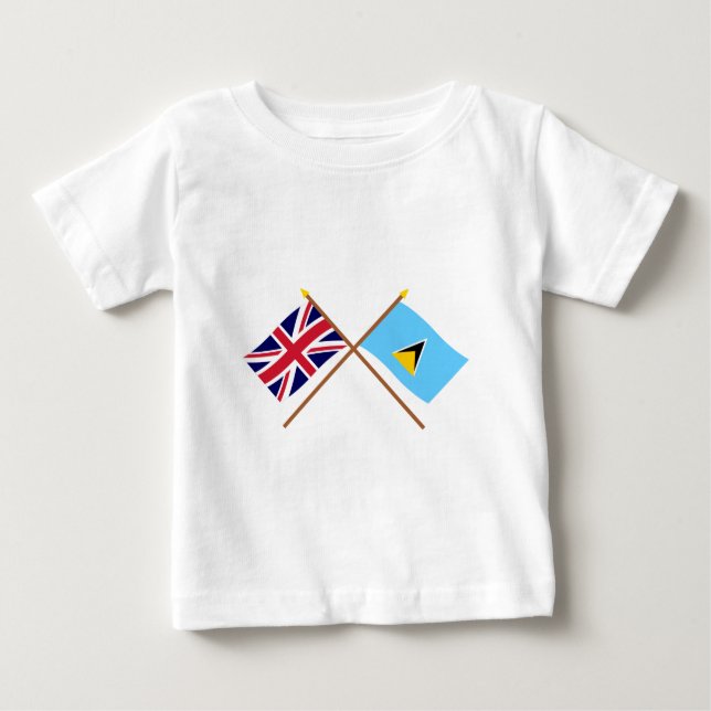 Camiseta Para Bebê Reino Unido e bandeiras cruzadas St Lucia (Frente)