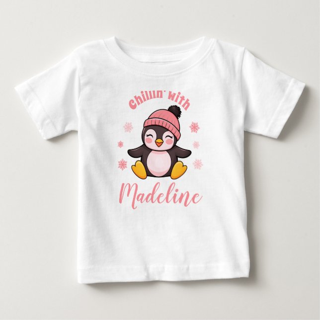 Camiseta Para Bebê Relaxando com o Nome Pinguim Bonito Natal Natal  (Frente)