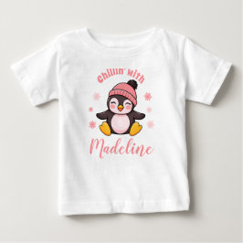 Camiseta Para Bebê Relaxando com o Nome Pinguim Fofo Natal Inverno 