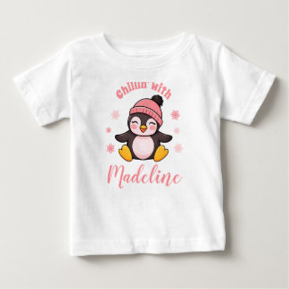Camiseta Para Bebê Relaxando com o Nome Pinguim Fofo Natal Inverno