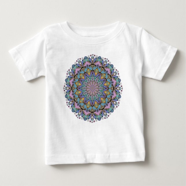 Camiseta Para Bebê Relógio com Mandala Pintada à Mão 3 (Frente)