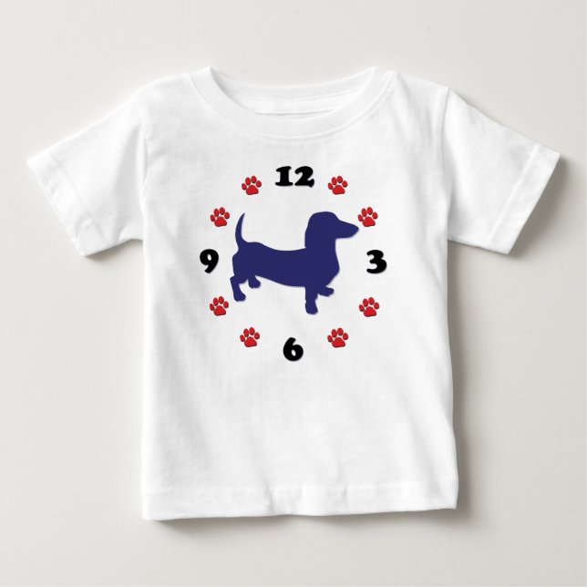 Camiseta Para Bebê Relógio Dachshund (Frente)