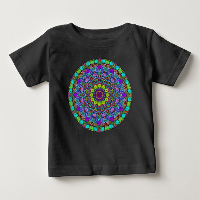 Camiseta Para Bebê Relógio de Mandala Pintado à Mão 4 (Frente)