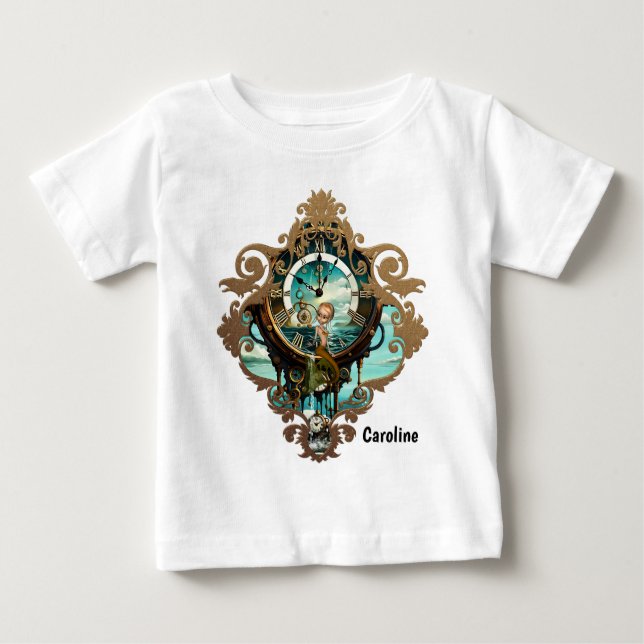 Camiseta Para Bebê Relógio marítimo fantástico steampunk (Frente)