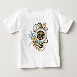 Camiseta Para Bebê Relógio Steampunk com Dragonfly Mecânica