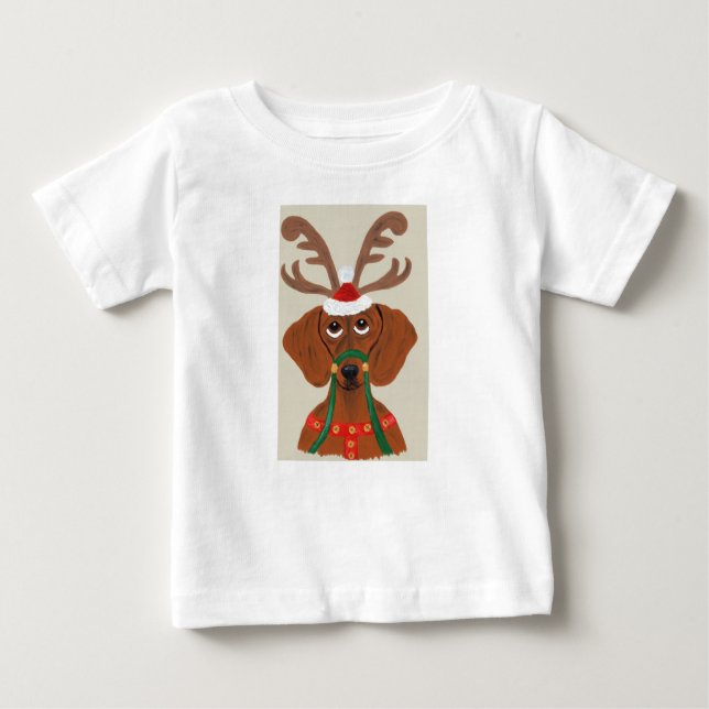 Camiseta Para Bebê Rena de Dachshund (Frente)