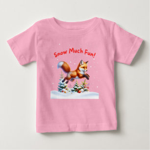 Camiseta Para Bebê Rena de Natal Neve é Diversão Férias de Inverno
