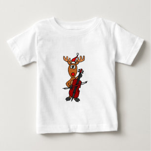 Camiseta Para Bebê Rena engraçada que joga o Natal do violoncelo